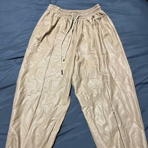 Bamboo Leather Like Beige Joggers Size M